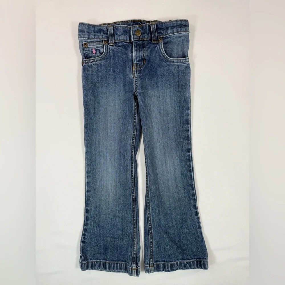 RALPH LAUREN Girls' Cotton Blend Y2K-Inspired Dark Wash Bootcut Leg Jeans Size 6